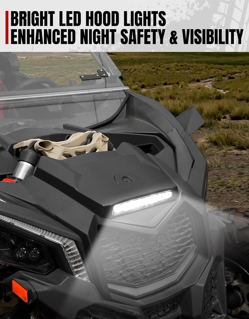 A & UTV PRO Sport Hood Scoop with LED Spotlight Compatible with Can-Am Maverick X3 XDS XRS MAX Turbo RR 2017-2025, Durable PP Front Hood Cover with Light, Air Vent Cover Accessories - Image 2